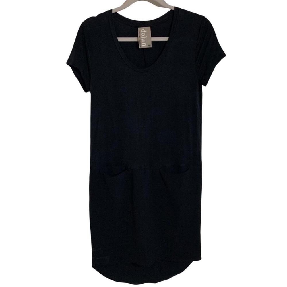 ANTHROPOLOGIE LOREN DOLAN LEFT COAST BLACK SHORT SLEEVE TUNIC DRESS SIZE MEDIUM